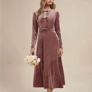 Elegant Mauve Long Sleeve velvet Dress